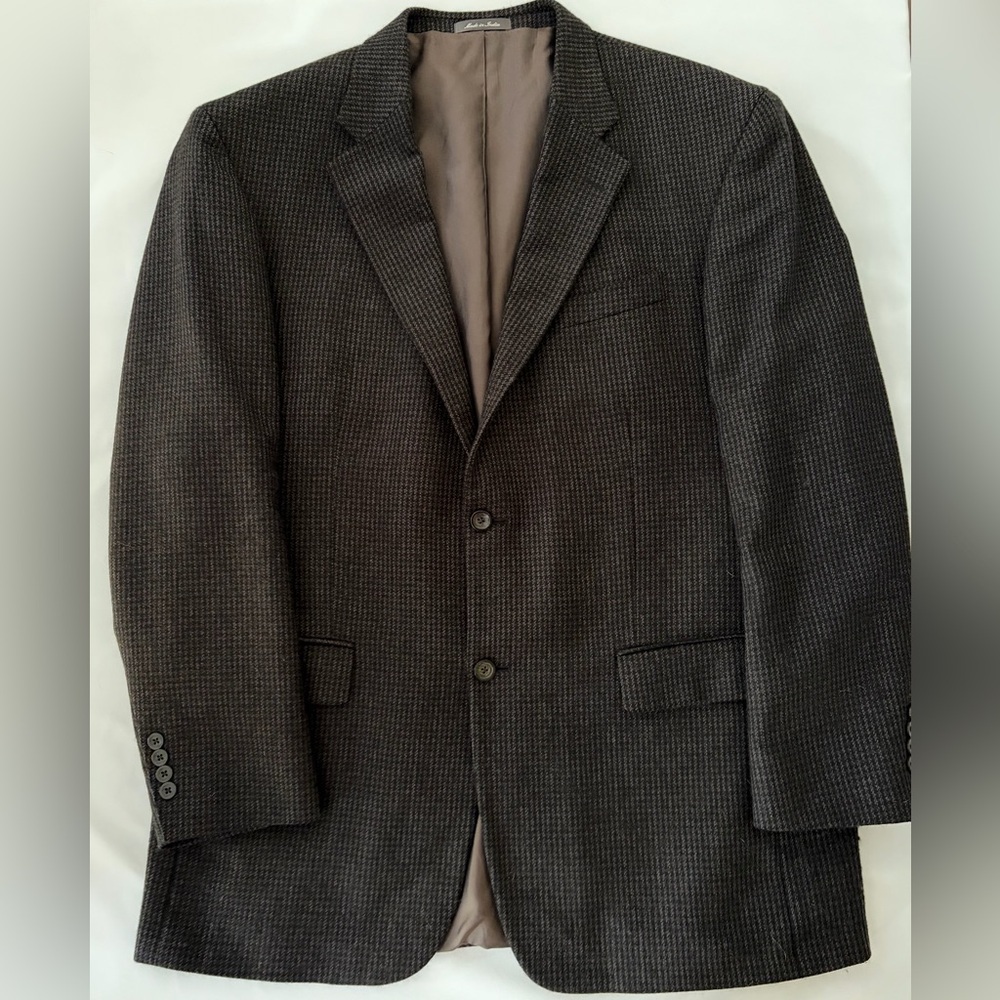 Oscar de la Renta Sport Coat Houndstooth Tweed Brown Lambswool Blazer size 46 L